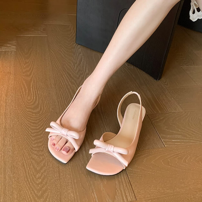 Slip Dress Satin - Sandálias Elegantes de Salto Baixo em