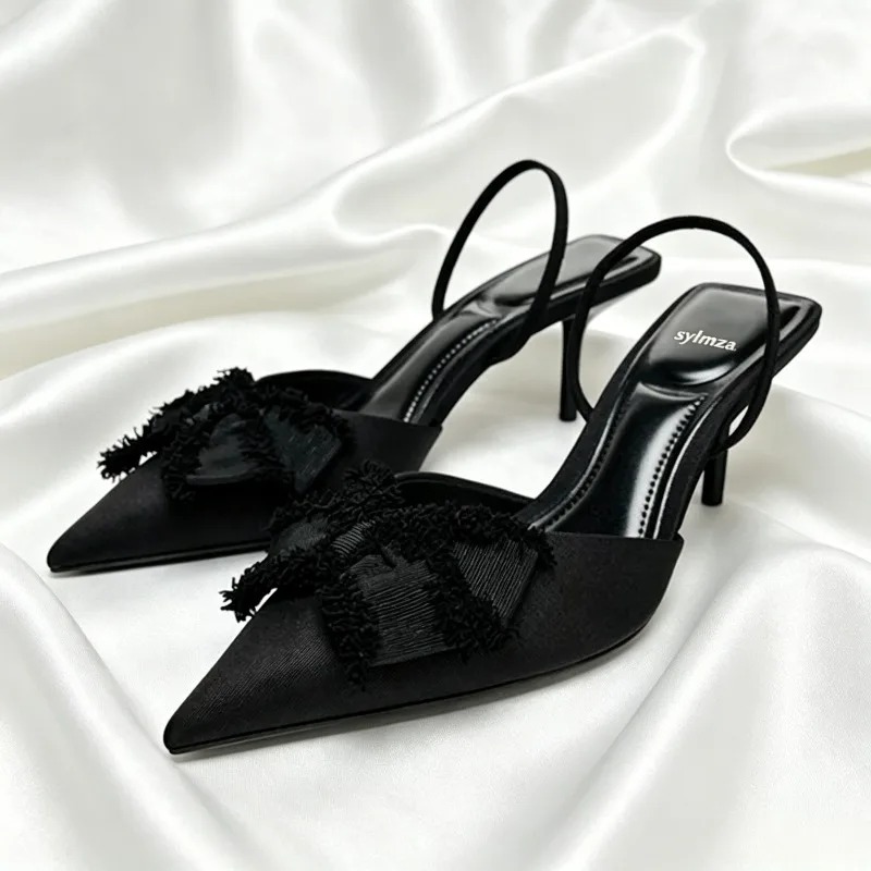 Slip Dress Satin - Moda preto cetim borboleta nó decorado