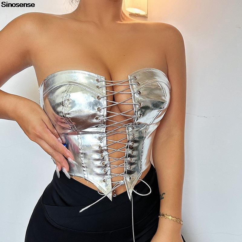 Strapless Bra Backless - Mulheres couro do plutônio bustier colheita