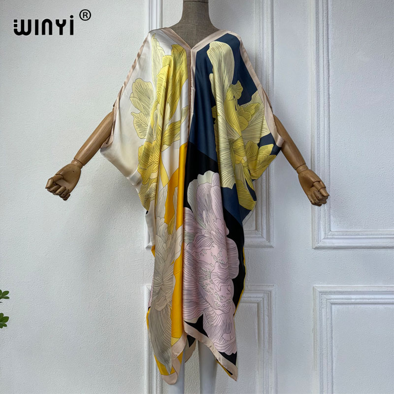 WINYI-Vestido de praia estampa - Robe Silk Women avaliação e preço