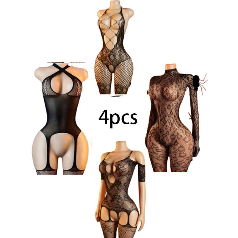 Conjunto de Lingerie Sexy de 4 - Bodystocking Fishnet avaliação e preço